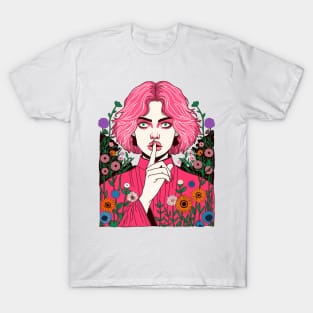 Pink Hair Girl in Nature T-Shirt